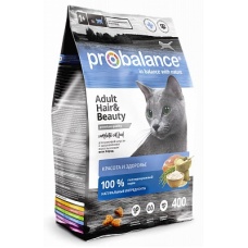 Probalance корм сухой для кошек, Красивая шерсть и здоровая кожа, 400 г