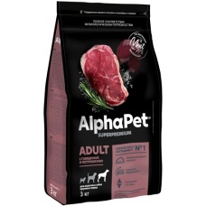 AlphaPet сухой корм для взр. собак кр. пород с Говядиной и потрошками