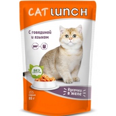 Cat Lunch пауч для кошек кусочки в желе Говядина и Язык